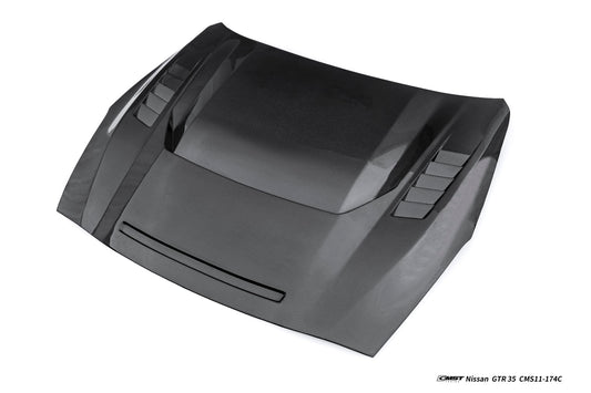 Nissan GTR R35 CBA DBA EBA 2008 2009 2010 2011 2012 2013 2014 2015 2016 2017 2018 2019 2020 2021 2022 2023 2024(for installation on 2017-2024 vehicles, 2008-2016 bumper is recommended) with Aftermarket Parts - V5 Hood Carbon Fiber / FRP from CMST Tuning