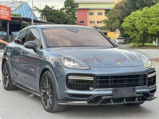 Porsche Cayenne 9Y0 9Y0.1 Base/S/Turbo/Turbo S 2019 2020 2021 2022 2023 & Cayenne 9Y3 9Y3.1 Base/S/Turbo/Turbo S 2019 2020 2021 2022 2023 (fitment suitable for Base/S with sport design package bumpers) with Aftermarket Parts - Front Lip Vacuumed Carbon / FRP from CMST Tuning