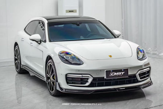 Porsche Panamera 971.2 Turbo/Turbo S 2021 2022 2023 (not all Turbo S has the same bumper, please make sure you have the same bumper as pictured) with Aftermarket Parts - Front Lip Splitter Pre-preg Carbon Fiber / FRP from CMST Tuning