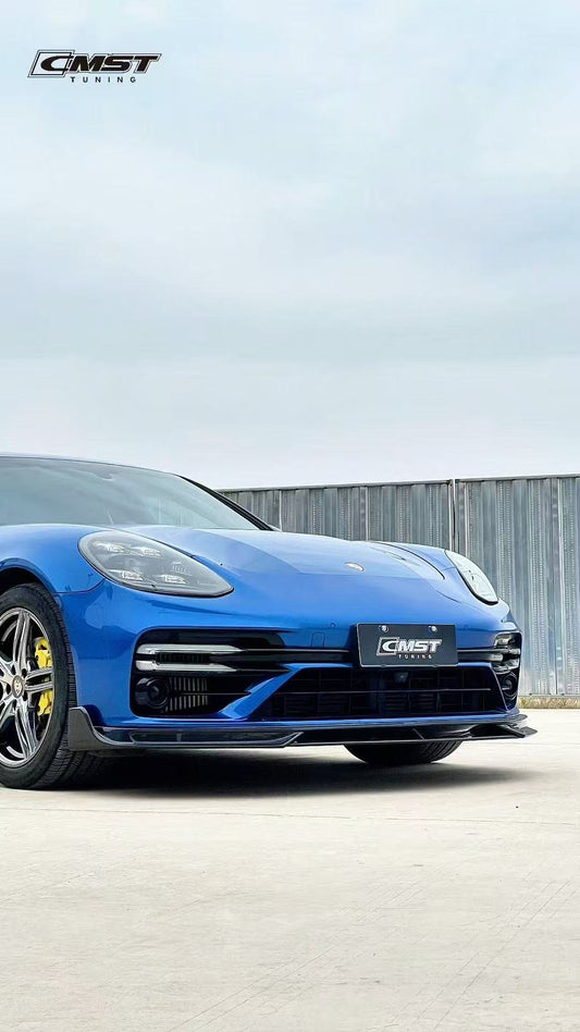 Porsche Panamera 971.2 Turbo/Turbo S 2021 2022 2023 (not all Turbo S has the same bumper, please make sure you have the same bumper as pictured) with Aftermarket Parts - Front Lip Splitter Pre-preg Carbon Fiber / FRP from CMST Tuning