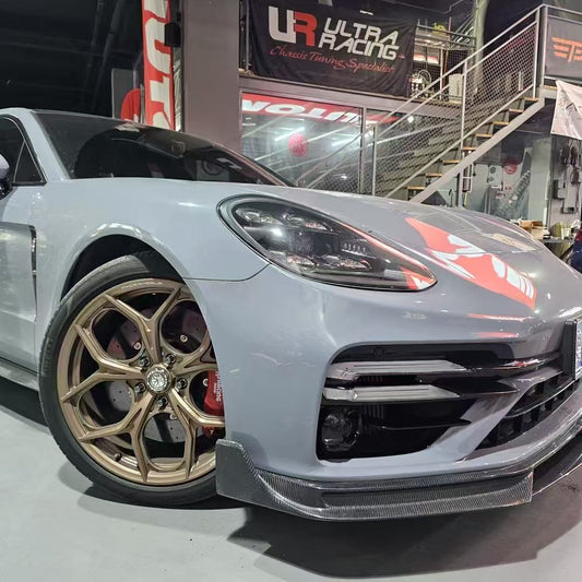 Porsche Panamera 971.2 Turbo/Turbo S 2021 2022 2023 (not all Turbo S has the same bumper, please make sure you have the same bumper as pictured) with Aftermarket Parts - Front Lip Splitter Pre-preg Carbon Fiber / FRP from CMST Tuning