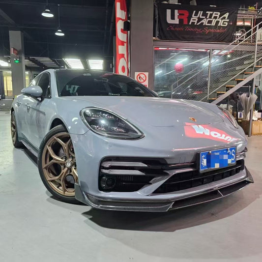 Porsche Panamera 971.2 Turbo/Turbo S 2021 2022 2023 (not all Turbo S has the same bumper, please make sure you have the same bumper as pictured) with Aftermarket Parts - Front Lip Splitter Pre-preg Carbon Fiber / FRP from CMST Tuning