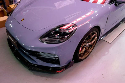 Porsche Panamera 971.2 Turbo/Turbo S 2021 2022 2023 (not all Turbo S has the same bumper, please make sure you have the same bumper as pictured) with Aftermarket Parts - Front Lip Splitter Pre-preg Carbon Fiber / FRP from CMST Tuning