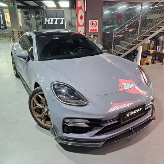 Porsche Panamera 971.2 Turbo/Turbo S 2021 2022 2023 (not all Turbo S has the same bumper, please make sure you have the same bumper as pictured) with Aftermarket Parts - Front Lip Splitter Pre-preg Carbon Fiber / FRP from CMST Tuning