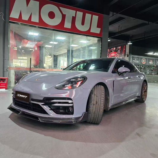Porsche Panamera 971.2 Turbo/Turbo S 2021 2022 2023 (not all Turbo S has the same bumper, please make sure you have the same bumper as pictured) with Aftermarket Parts - Front Lip Splitter Pre-preg Carbon Fiber / FRP from CMST Tuning