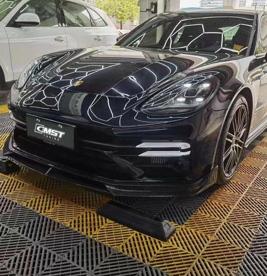 Porsche Panamera 971 971.1 RWD/Base/4/4S/GTS/Turbo/Turbo S 2017 2018 2019 2020 & Panamera 971 971.2 RWD/Base/4/4S/GTS/Turbo/Turbo S 2021 2022 2023 with Aftermarket Parts - Front Lip Splitter Pre-preg Carbon Fiber / FRP from CMST Tuning