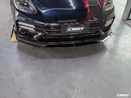 Porsche Panamera 971 971.1 RWD/Base/4/4S/GTS/Turbo/Turbo S 2017 2018 2019 2020 & Panamera 971 971.2 RWD/Base/4/4S/GTS/Turbo/Turbo S 2021 2022 2023 with Aftermarket Parts - Front Lip Splitter Pre-preg Carbon Fiber / FRP from CMST Tuning