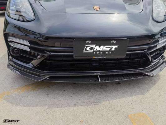 Porsche Panamera 971 971.1 RWD/Base/4/4S/GTS/Turbo/Turbo S 2017 2018 2019 2020 & Panamera 971 971.2 RWD/Base/4/4S/GTS/Turbo/Turbo S 2021 2022 2023 with Aftermarket Parts - Front Lip Splitter Pre-preg Carbon Fiber / FRP from CMST Tuning