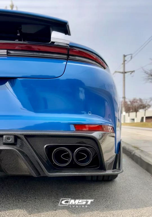 Porsche Panamera 976 Base 4 4S E-Hybird GTS Turbo 2024 with Aftermarket Parts - Rear Diffuser & Canards Pre-preg Carbon Fiber / FRP from CMST Tuning