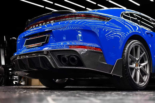 Porsche Panamera 976 Base 4 4S E-Hybird GTS Turbo 2024 with Aftermarket Parts - Rear Diffuser & Canards Pre-preg Carbon Fiber / FRP from CMST Tuning