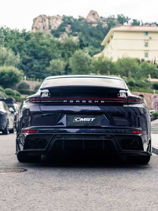 Porsche Panamera 976 Base 4 4S E-Hybird GTS Turbo 2024 with Aftermarket Parts - Rear Diffuser & Canards Pre-preg Carbon Fiber / FRP from CMST Tuning