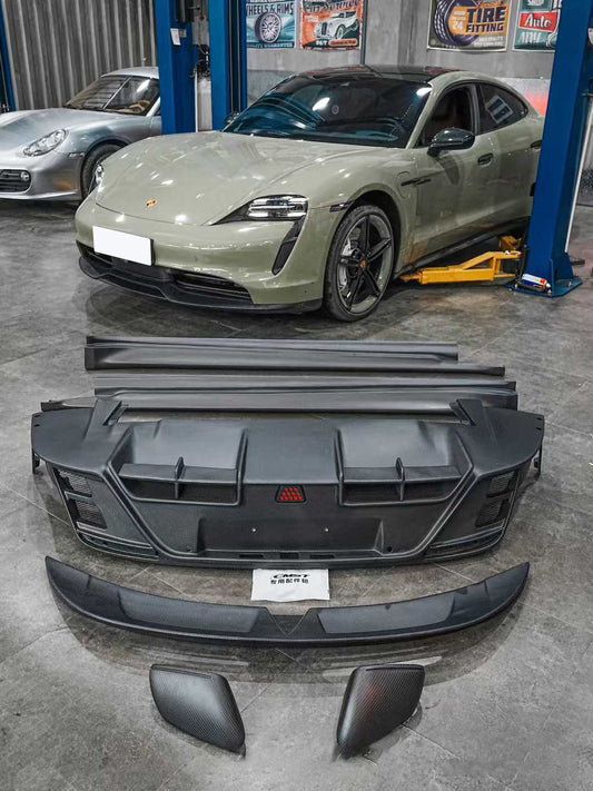 Porsche Taycan 9J1 Sedan/Cross Turismo RWD/4S/GTS/Turbo/Turbo S 2020-ON with Aftermarket Parts - Rear Diffuser & Canards Carbon Fiber / FRP from CMST Tuning