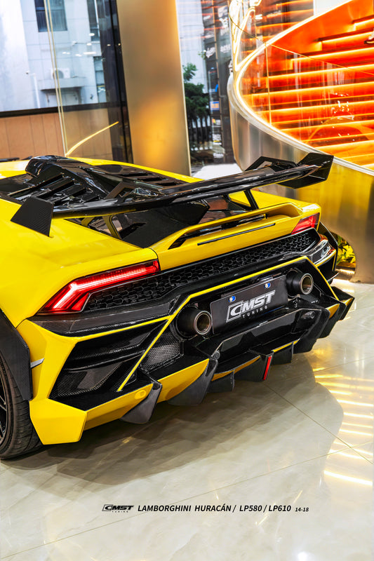 Lamborghini Huracan LP580 LP610 Evo RWD AWD Tecnica Performante 2015 2016 2017 2018 2019 2020 2021 2022 2023 2024 with Aftermarket Parts - Rear Bumper & Rear Diffuser Pre-preg Carbon Fiber / FRP from CMST Tuning