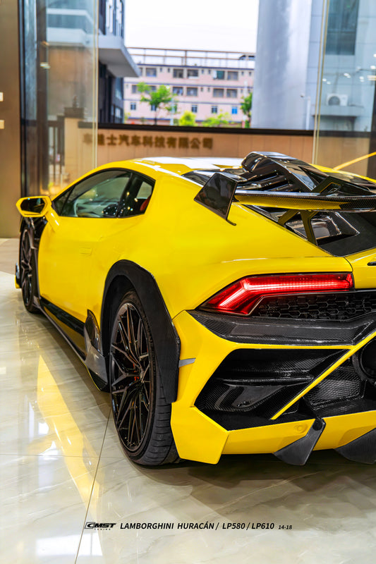 Lamborghini Huracan LP580 LP610 Evo RWD AWD Tecnica Performante 2015 2016 2017 2018 2019 2020 2021 2022 2023 2024 with Aftermarket Parts - Rear Wing & Rear Engine Trunk Deck Lid Pre-preg Carbon Fiber / FRP from CMST Tuning