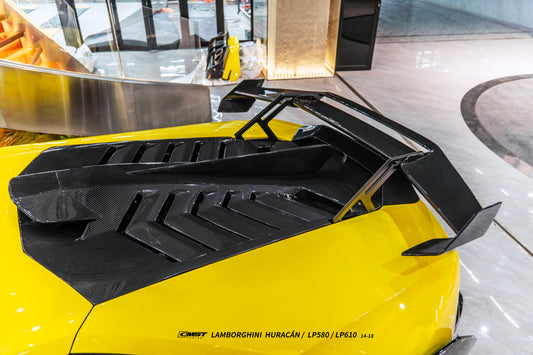 Lamborghini Huracan LP580 LP610 Evo RWD AWD Tecnica Performante 2015 2016 2017 2018 2019 2020 2021 2022 2023 2024 with Aftermarket Parts - Rear Wing & Rear Engine Trunk Deck Lid Pre-preg Carbon Fiber / FRP from CMST Tuning