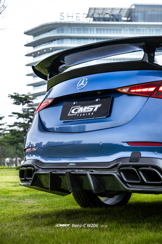 Mercedes Benz C-Class C63 C43 AMG C300 (with sport-package bumper) W206 S206 2021-ON with Aftermarket Parts - Rear Diffuser & Exhaust Carbon Fiber / FRP from CMST Tuning