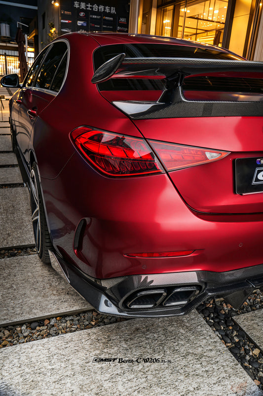 Mercedes Benz C-Class C63 C43 AMG C300 (with sport-package bumper) W206 S206 2021-ON with Aftermarket Parts - Rear Diffuser & Exhaust Carbon Fiber / FRP from CMST Tuning
