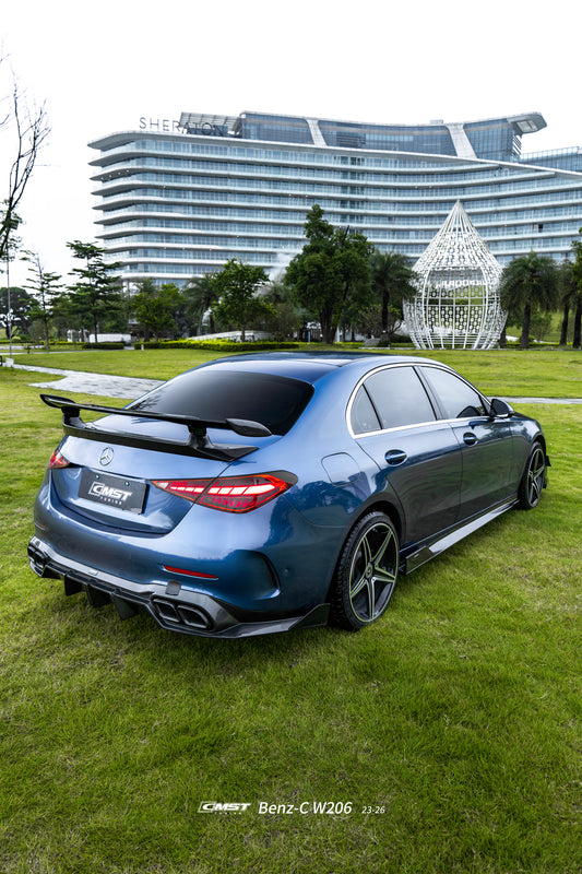 Mercedes Benz C-Class C63 C43 AMG C300 (with sport-package bumper) W206 S206 2021-ON with Aftermarket Parts - Rear Diffuser & Exhaust Carbon Fiber / FRP from CMST Tuning