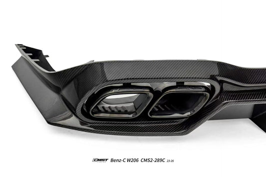 Mercedes Benz C-Class C63 C43 AMG C300 (with sport-package bumper) W206 S206 2021-ON with Aftermarket Parts - Rear Diffuser & Exhaust Carbon Fiber / FRP from CMST Tuning
