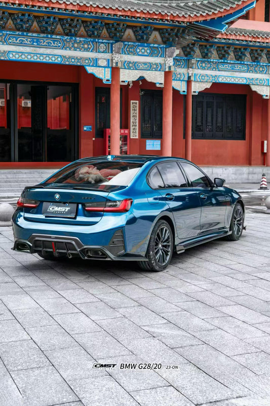 BMW 3 Series 330i M340i G20 G21 LCI 2023 2024 (fitment for 330i requires M-Sport package bumper) with Aftermarket Parts - Rear Diffuser Pre-preg Carbon Fiber / FRP from CMST Tuning