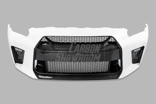Nissan GTR Nismo Black Edition Track Eidtion Premium Base 2008-2016 (for installation on 2017-2024 vehicles, 2008-2016 hood is recommended) with Aftermarket Parts - Stage 1 Style Front Bumper & Lip (Undertray & DRL included) Carbon Fiber / FRP from CMST Tuning