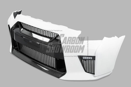 Nissan GTR Nismo Black Edition Track Eidtion Premium Base 2008-2016 (for installation on 2017-2024 vehicles, 2008-2016 hood is recommended) with Aftermarket Parts - Stage 1 Style Front Bumper & Lip (Undertray & DRL included) Carbon Fiber / FRP from CMST Tuning