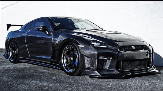Nissan GTR Nismo Black Edition Track Eidtion Premium Base 2008-2016 (for installation on 2017-2024 vehicles, 2008-2016 hood is recommended) with Aftermarket Parts - Stage 2 Style Front Bumper & Lip (Undertray & DRL included) Carbon Fiber / FRP from CMST Tuning
