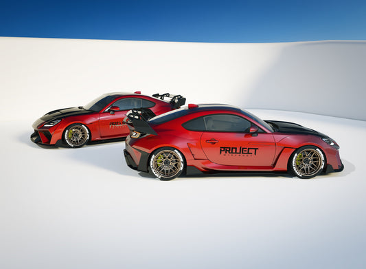 Subaru BRZ ZD8 2022-ON & Toyota GR86 ZN8 2022-ON with Aftermarket Parts - PROJECT WIDEBODY Front Fender Flares and Door Garnish Carbon Fiber / FRP from CMST Tuning