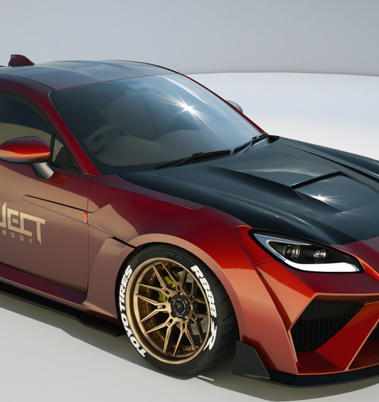 Subaru BRZ ZD8 2022-ON & Toyota GR86 ZN8 2022-ON with Aftermarket Parts - PROJECT WIDEBODY Front Fender Flares and Door Garnish Carbon Fiber / FRP from CMST Tuning