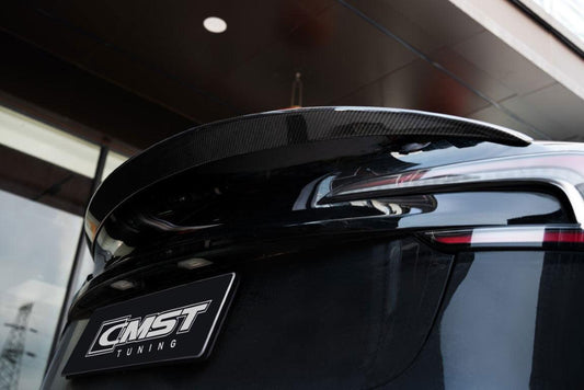 Tesla Model 3 Highland / Performance 2024-ON with Aftermarket Parts - V3 Style Rear Spoiler Carbon Fiber from CMST Tuning