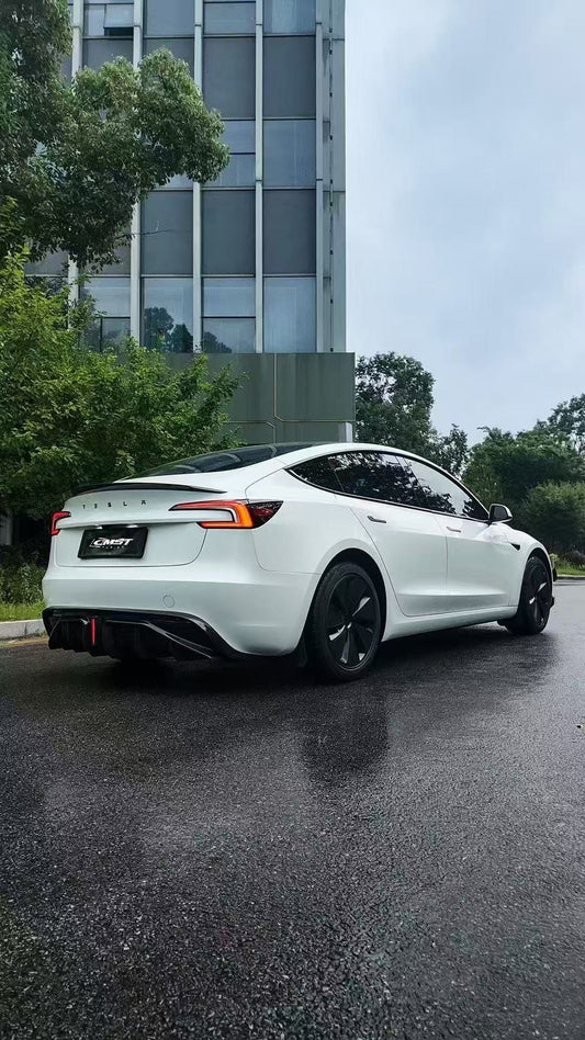 Tesla Model 3 Highland / Performance with 2024-ON Aftermarket Parts - V2 Style Rear Diffuser & Canards Carbon Fiber from CMST Tuning