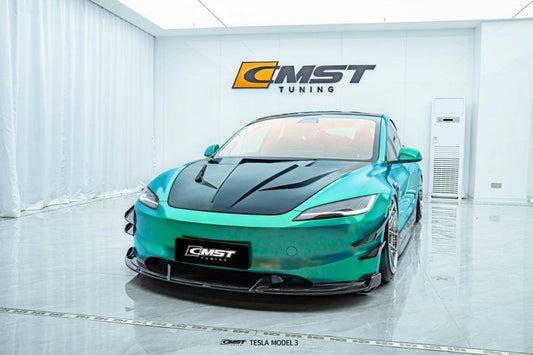Tesla Model 3 Highland / Performance 2024-ON with Aftermarket Parts - V1 Style Hood Bonnet Carbon Fiber / FRP from CMST Tuning