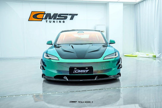 Tesla Model 3 Highland / Performance 2024-ON with Aftermarket Parts - V1 Style Hood Bonnet Carbon Fiber / FRP from CMST Tuning