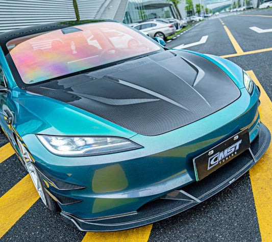 Tesla Model 3 Highland / Performance 2024-ON with Aftermarket Parts - V1 Style Hood Bonnet Carbon Fiber / FRP from CMST Tuning