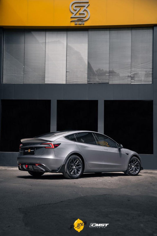 Tesla Model 3 Highland / Performance 2024-ON with Aftermarket Parts - V1 Style Rear Diffuser & Canards Carbon Fiber from CMST Tuning