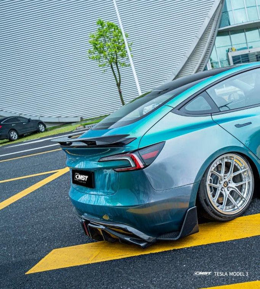 Tesla Model 3 Highland / Performance with 2024-ON Aftermarket Parts - V2 Style Rear Diffuser & Canards Carbon Fiber from CMST Tuning