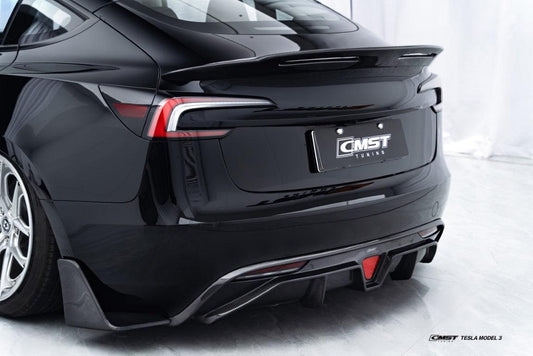 Tesla Model 3 Highland / Performance 2024-ON with Aftermarket Parts - V2 Style Rear Spoiler Carbon Fiber from CMST Tuning