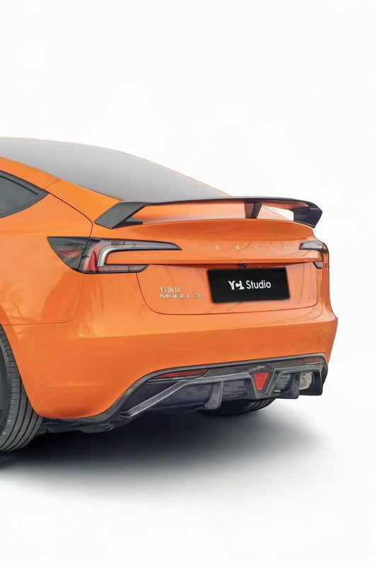 Tesla Model 3 Highland / Performance 2024-ON with Aftermarket Parts - V1 Style Rear Diffuser & Canards Carbon Fiber from CMST Tuning