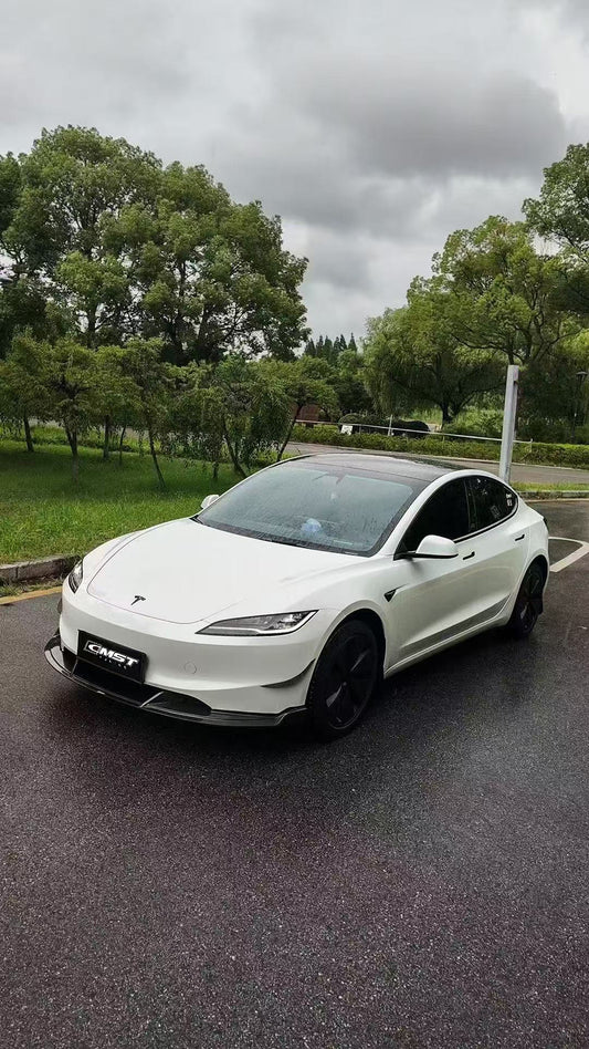 Tesla Model 3 Highland 2024-ON with Aftermarket Parts - V2 Style Front Lip Carbon Fiber from CMST Tuning