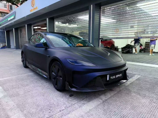 Tesla Model 3 Highland 2024-ON with Aftermarket Parts - Horizon Style Front Bumper & Lip Carbon Fiber / FRP from CMST Tuning
