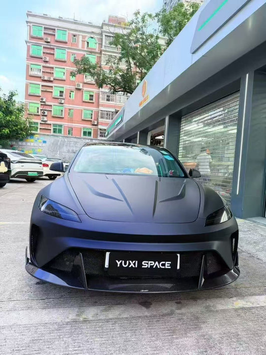 Tesla Model 3 Highland 2024-ON with Aftermarket Parts - Horizon Style Front Bumper & Lip Carbon Fiber / FRP from CMST Tuning