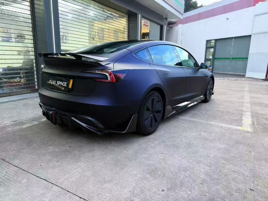 Tesla Model 3 Highland / Performance 2024-ON with Aftermarket Parts - V1 Style Rear Diffuser & Canards Carbon Fiber from CMST Tuning