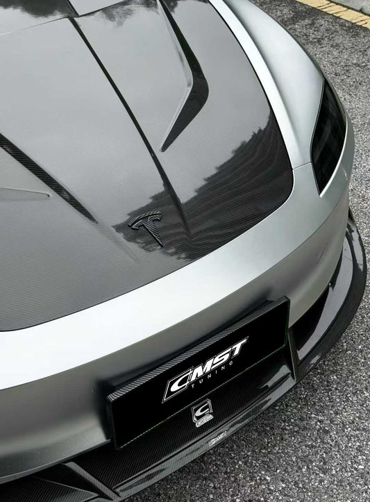 Tesla Model 3 Highland / Performance 2024-ON with Aftermarket Parts - V1 Style Hood Bonnet Carbon Fiber / FRP from CMST Tuning