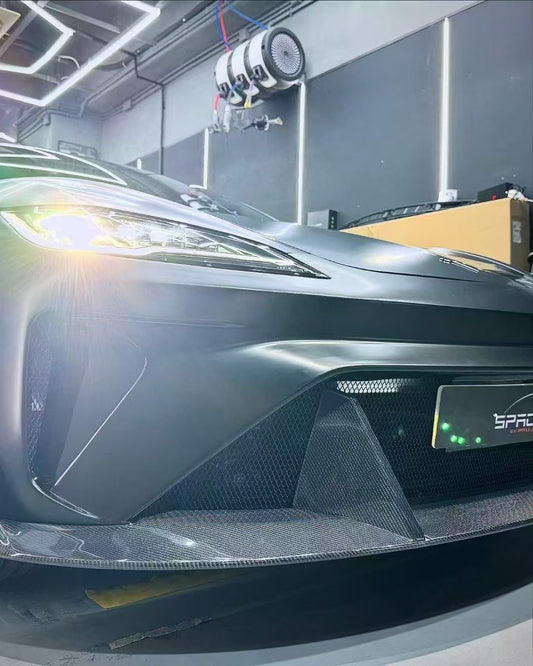 Tesla Model 3 Highland 2024-ON with Aftermarket Parts - Horizon Style Front Bumper & Lip Carbon Fiber / FRP from CMST Tuning