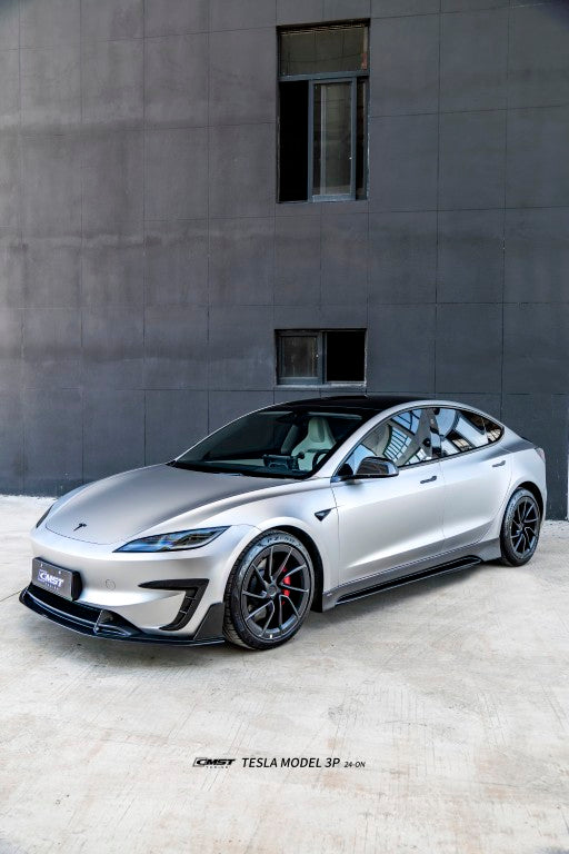 Tesla Model 3 Performance 2024-ON with Aftermarket Parts - V1 Front Lip Carbon Fiber / FRP from CMST Tuning