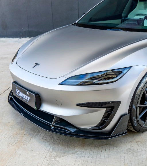 Tesla Model 3 Performance 2024-ON with Aftermarket Parts - V1 Front Lip Carbon Fiber / FRP from CMST Tuning