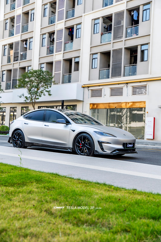 Tesla Model 3 Performance 2024-ON with Aftermarket Parts - V2 Front Lip Carbon Fiber / FRP from CMST Tuning