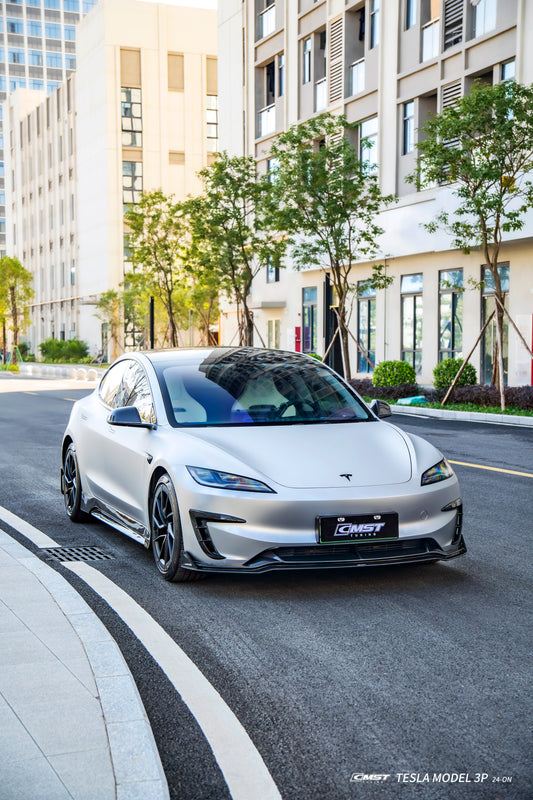 Tesla Model 3 Performance 2024-ON with Aftermarket Parts - V2 Front Lip Carbon Fiber / FRP from CMST Tuning