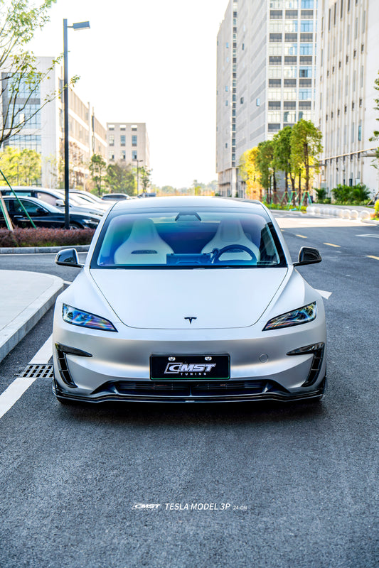 Tesla Model 3 Performance 2024-ON with Aftermarket Parts - V2 Front Lip Carbon Fiber / FRP from CMST Tuning