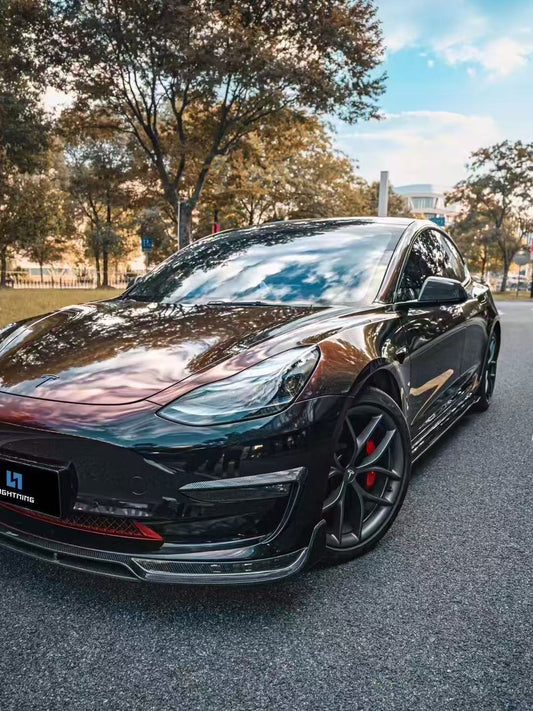 Tesla Model 3 Performance Long Range Standard Base 2017 2018 2019 2020 2021 2022 2023 with Aftermarket Parts - Upper Valences Carbon Fiber / FRP from CMST Tuning